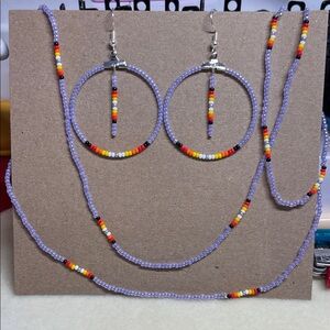 Colorful Beaded Hoop Earrings and Necklace Set